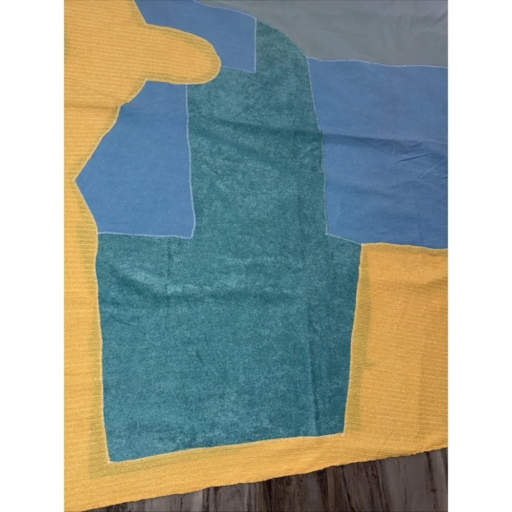 Vintage Abstract Color block throw Blanket Beach Picnic 73X48 In Blue Yellow